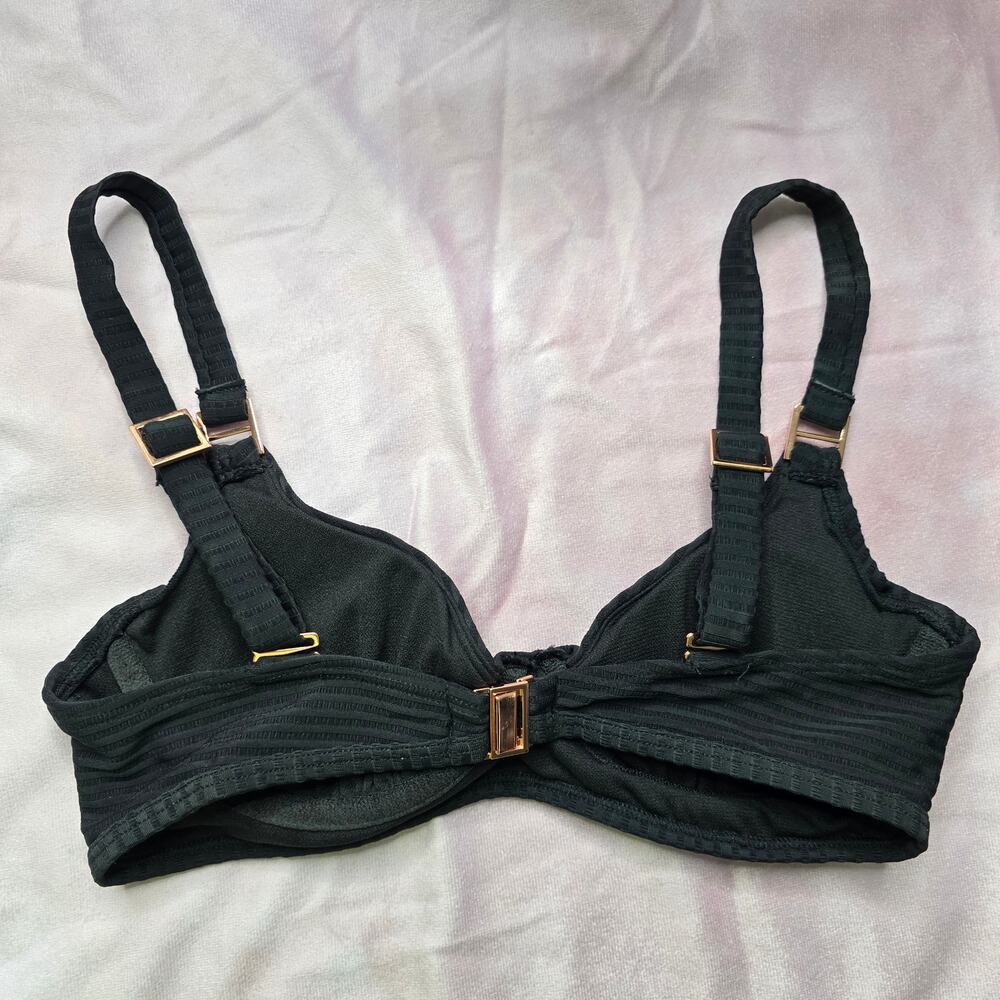 American Eagle Black Stripe Padded‎ Wired Adjustable Bikini Top Swimwear XS - Picture 2 of 3